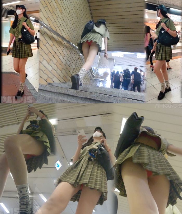 アースカラー制服コーデのお姉さん