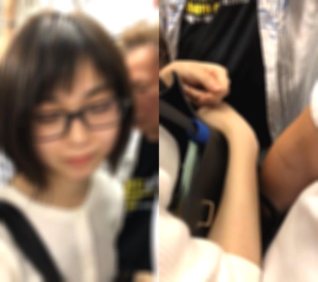 前後から痴漢にあう可愛いメガネちゃん
